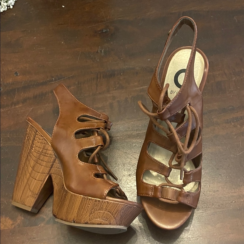 G by Guess Brown Lace-Up Platform Sandals